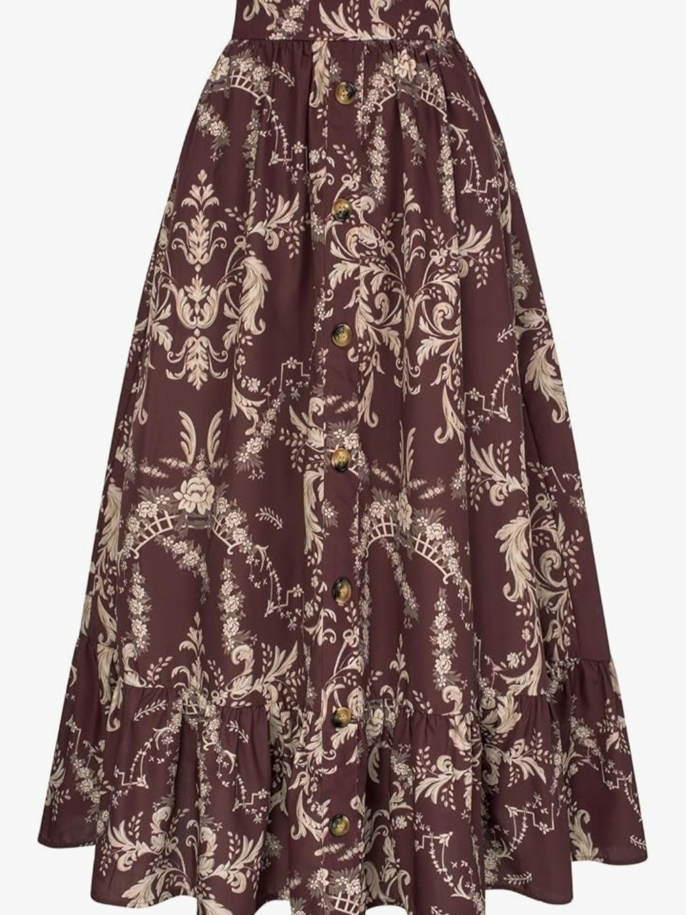 "NEW Scarlet Darkness" Women’s Floral Button-Front Midi Skirt in Brown and Cream